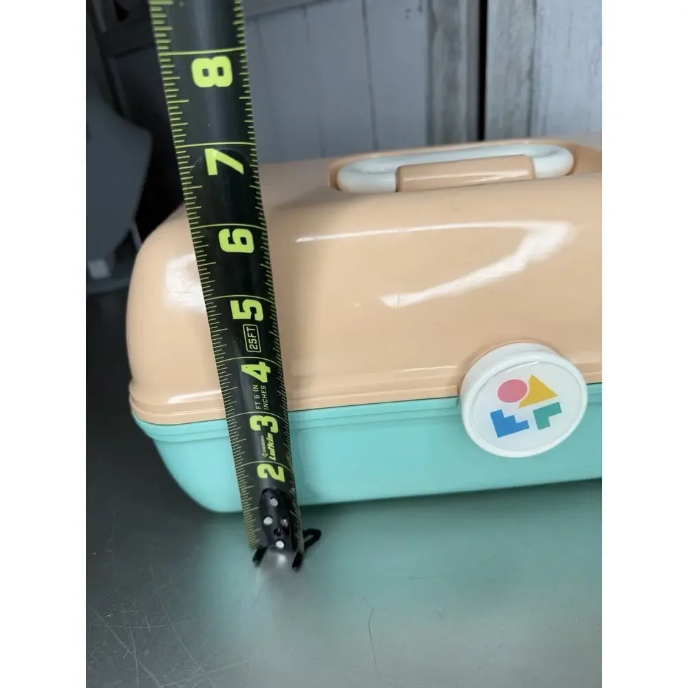Vintage Y2K Caboodle Makeup Case USA Organizer Peach Teal Two Tier & Mirror